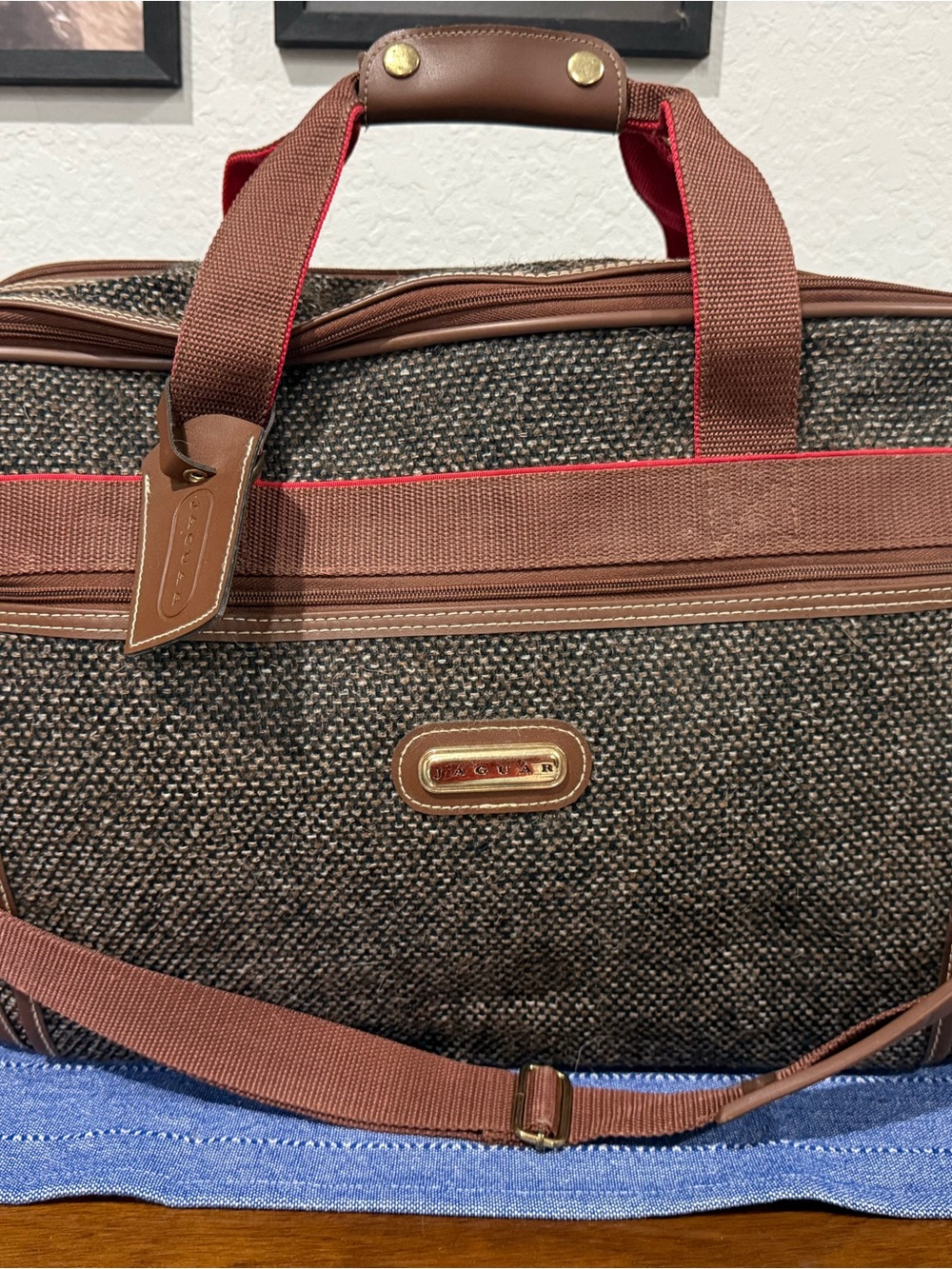 Vintage Jaguar Tweed Carryall Duffel Bag - Brown